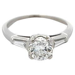 Midcentury GIA 1.03 Carats Round Brilliant Cut Diamond Platinum Ring