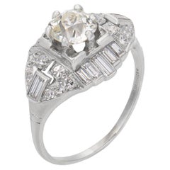 Mid Century GIA 1.07 carat old mine cut diamond platinum engagement ring