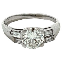 Midcentury GIA 1.07 Carats Diamond 14k White Gold Wedding Ring Set