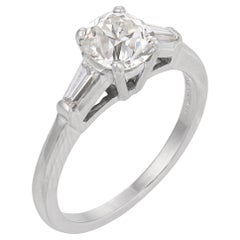 Mid Century GIA 1.11 carat old mine cut diamond platinum engagement ring