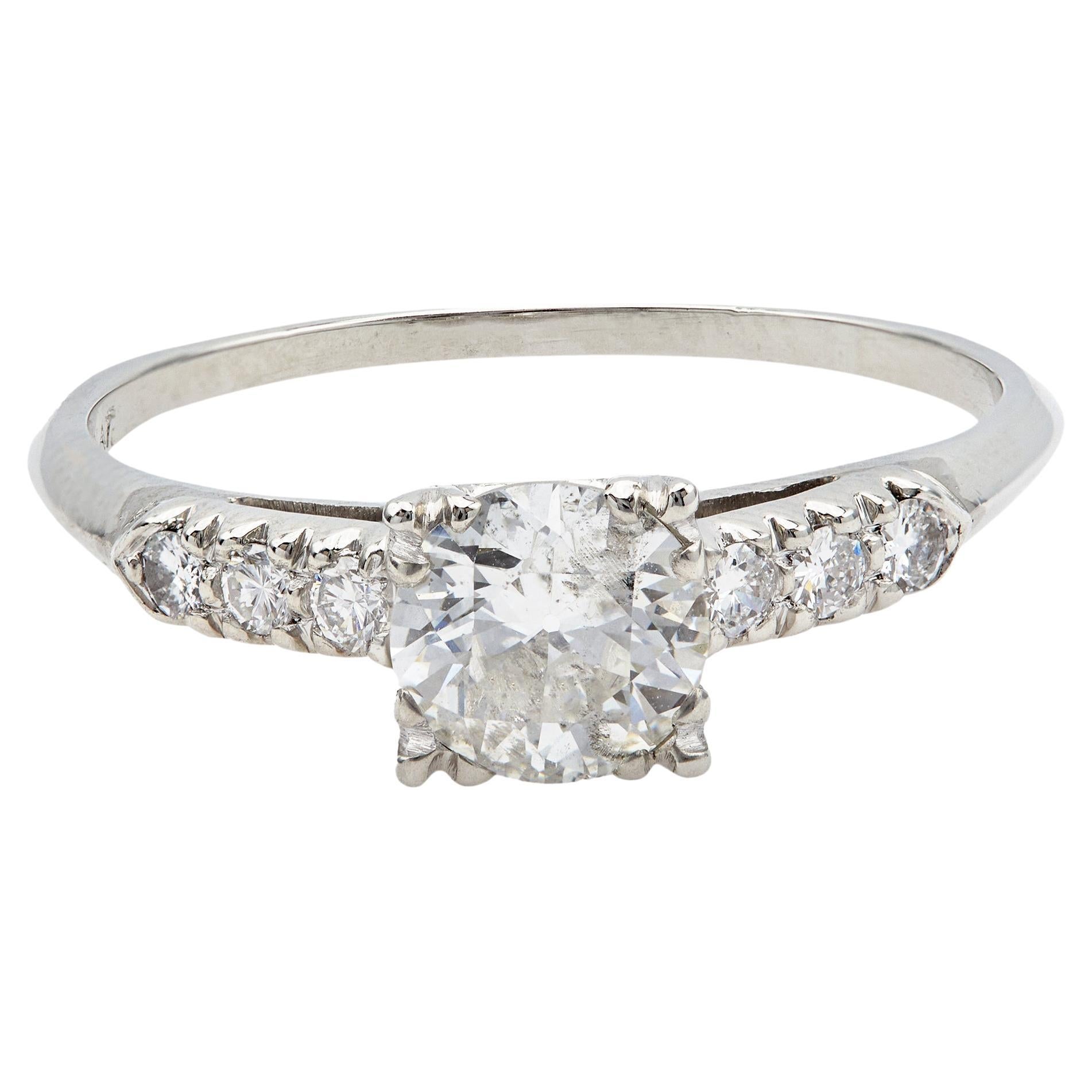 Mid-Century GIA 1.12 Carat Old European Cut Diamond Platinum Ring For Sale