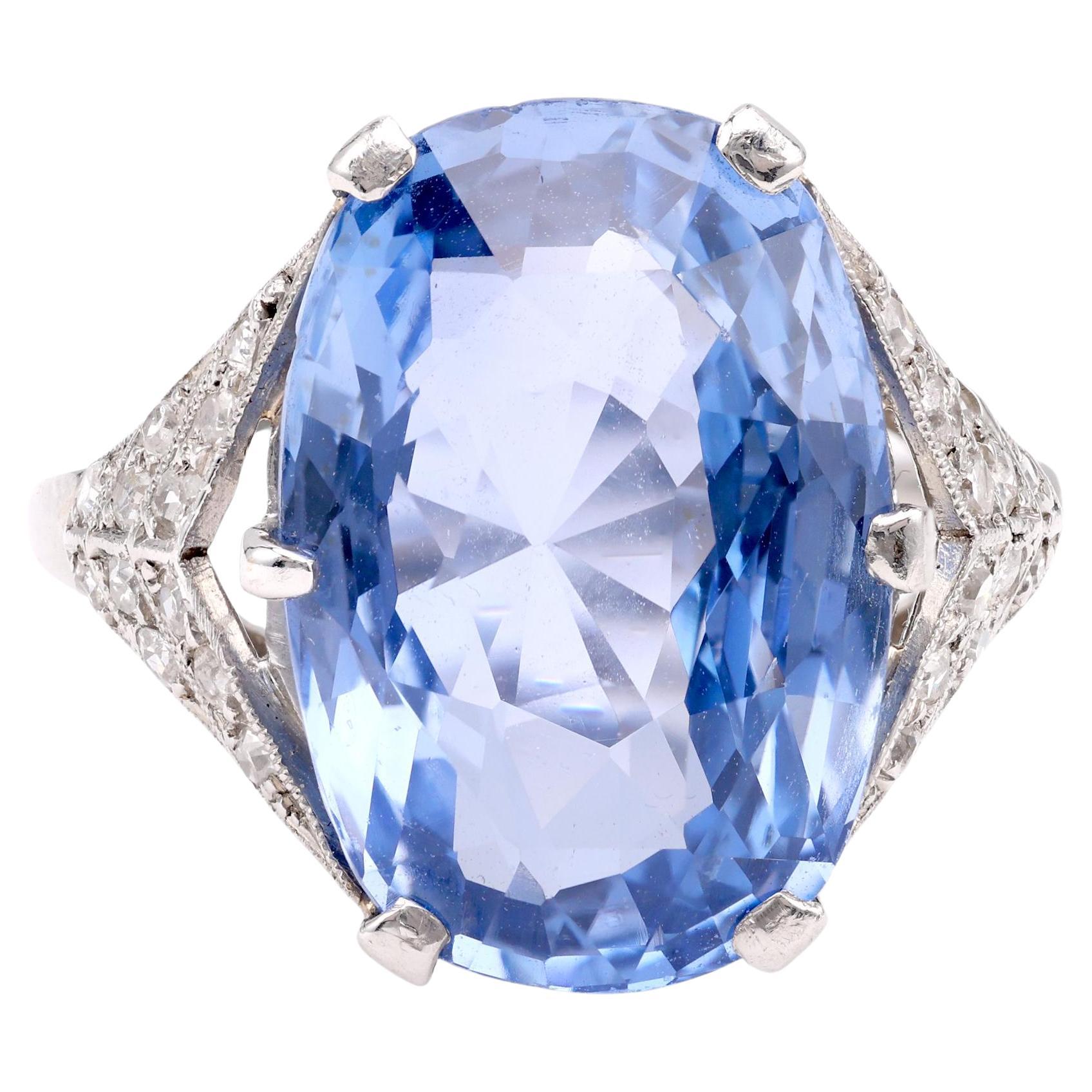 Platin-Cocktailring, GIA 11,46 Karat ovaler Saphir, Diamant, Mid-Century