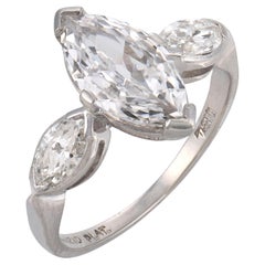 Mid Century GIA 1.15 carat marquise cut diamond platinum engagement ring