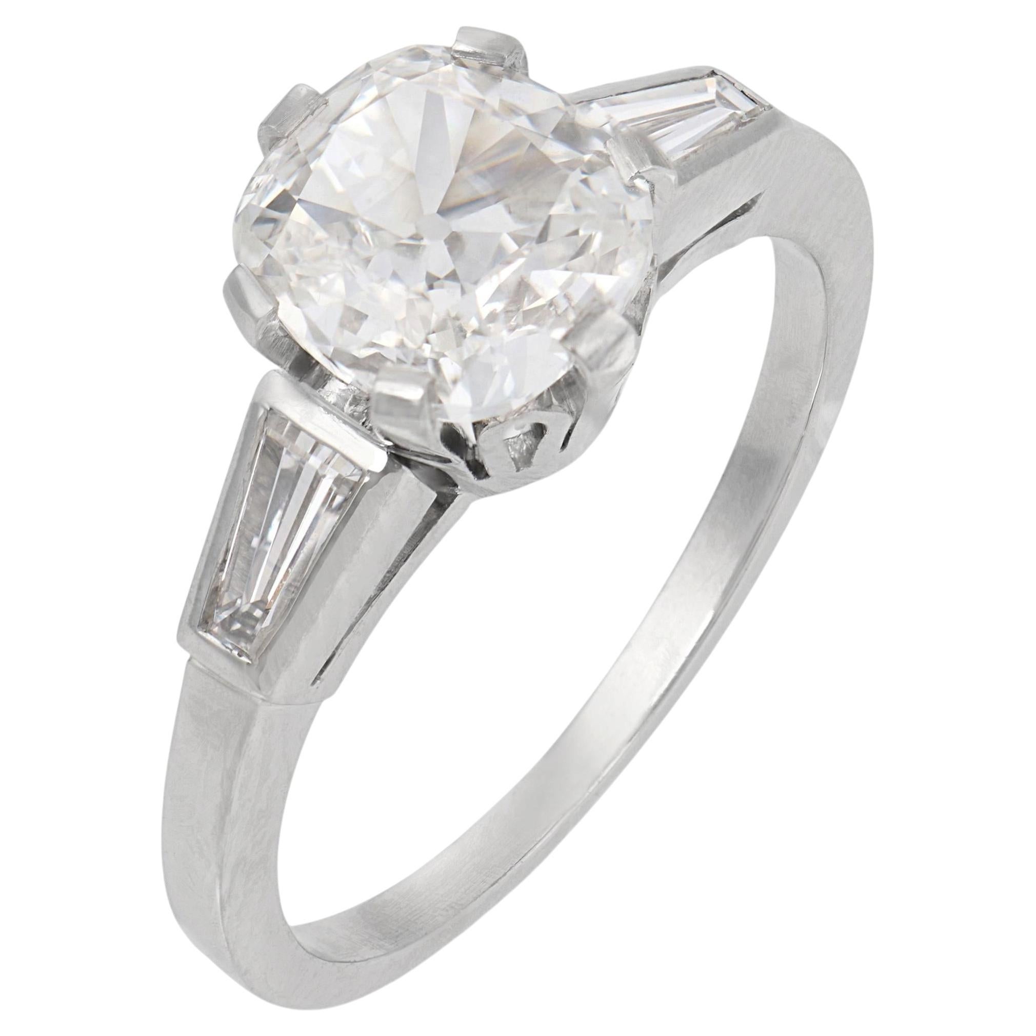 Mid Century GIA 1.15 carat old mine cut diamond platinum engagement ring