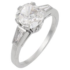 Mid Century GIA 1.15 carat old mine cut diamond platinum engagement ring