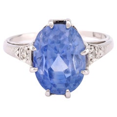 Mid Century GIA 11.51 Carat No Heat Sapphire Diamond 14K White Gold Ring
