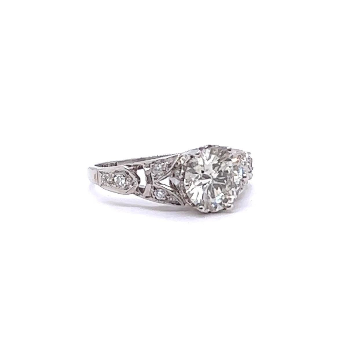 Mid Century GIA 1.17 Carats Diamond Platinum Engagement Ring In Excellent Condition In Beverly Hills, CA