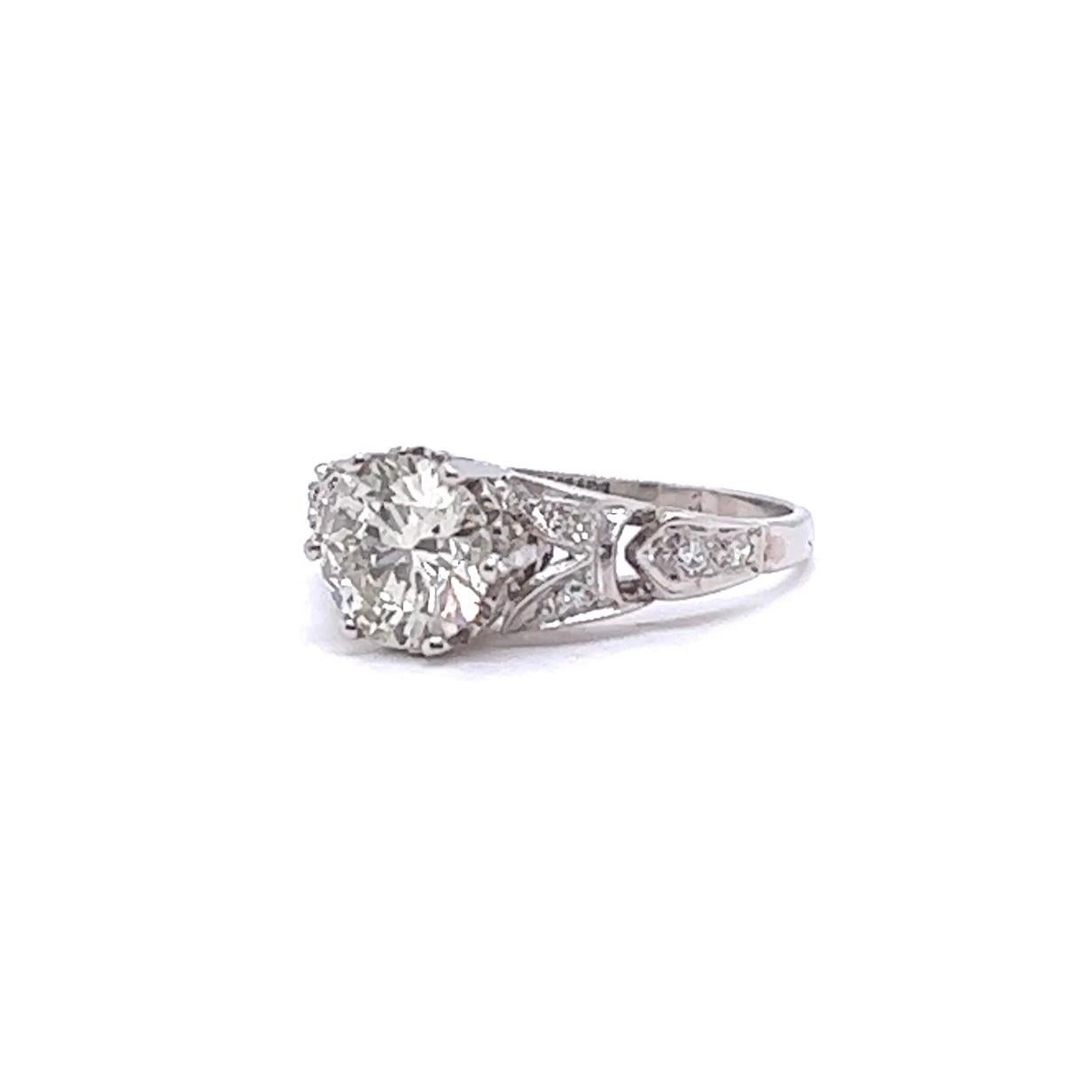 Women's or Men's Mid Century GIA 1.17 Carats Diamond Platinum Engagement Ring