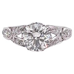 Mid Century GIA 1.17 Carats Diamond Platinum Engagement Ring