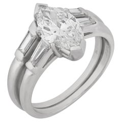 Mid Century GIA 1.18 carat diamond platinum wedding set