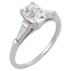 Mid Century GIA 1.18 carat old mine cut diamond platinum engagement ring