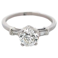 Bague en or blanc 18 carats GIA 1,18 carats diamant taille européenne ancienne