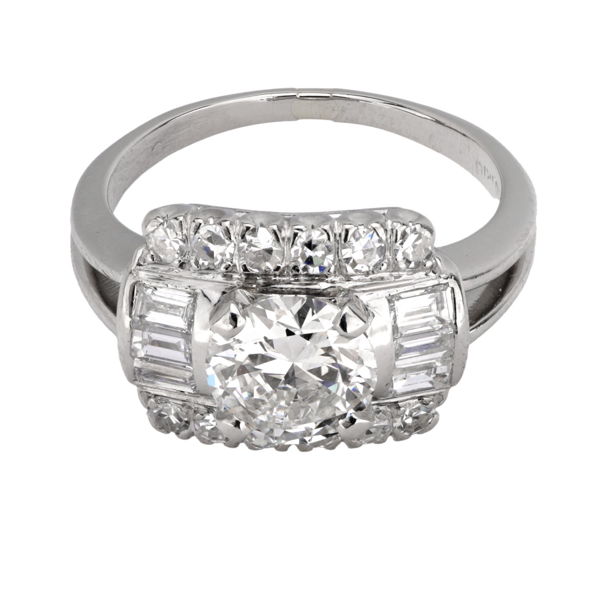 Modern Mid Century GIA 1.25 carat diamond platinum ring