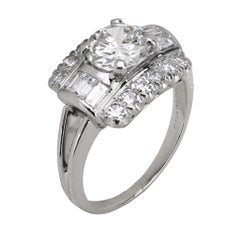 Anillo de platino con diamante de 1,25 quilates GIA de mediados de siglo