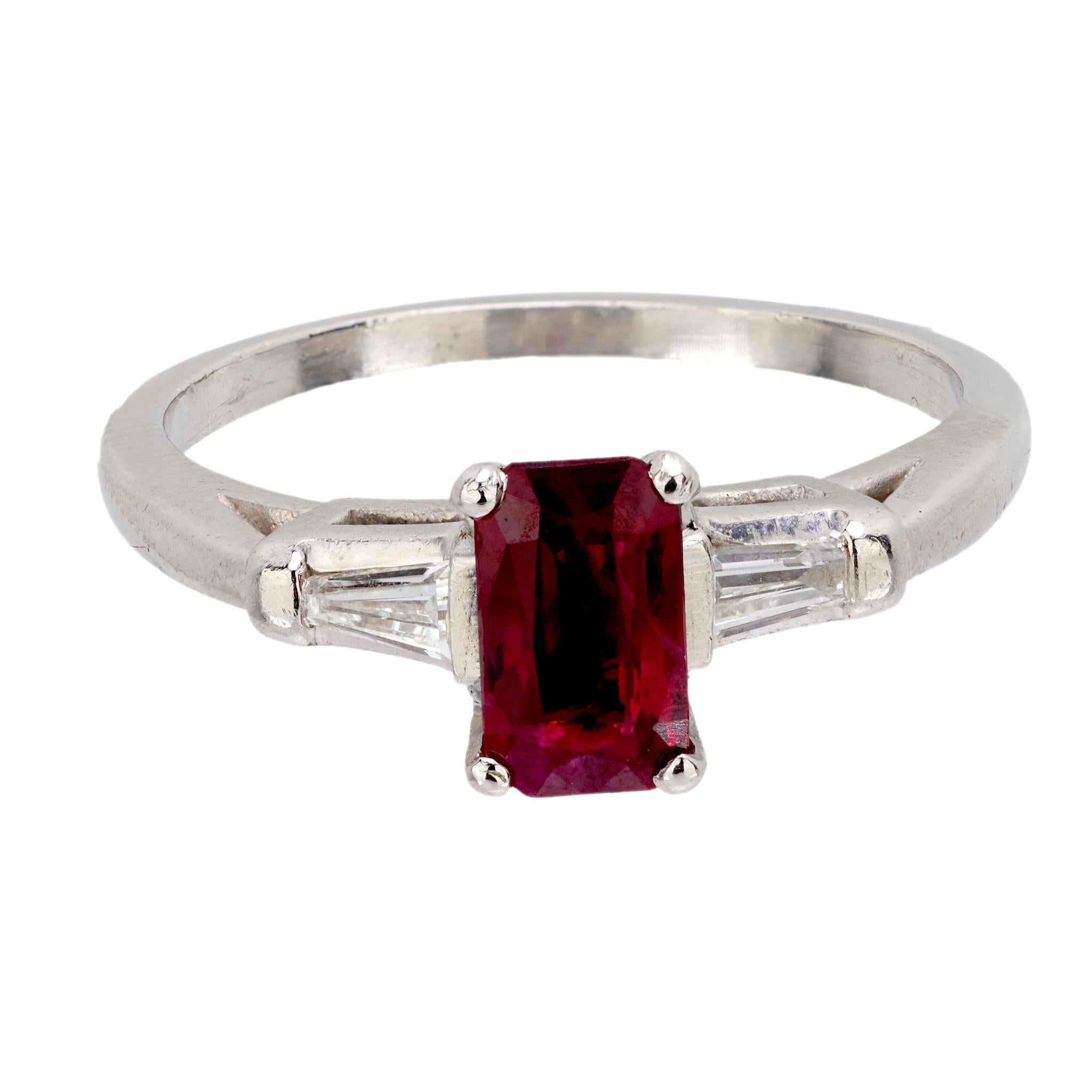 Modern Mid Century GIA 1.25 carat ruby diamond platinum ring