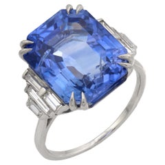 Anillo de platino con zafiro de Ceilán de 12,64 quilates GIA de mediados de siglo