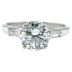Mid Century GIA 1.27 Carat Round Brilliant Cut Diamond Platinum Engagement Ring Mid Century GIA 1.27 Carat Round Brilliant Cut Diamond Platinum Engagement Ring