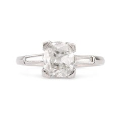 Verlobungsring aus Platin mit GIA 1,3 Karat Diamant im Kissenschliff, Mid-Century