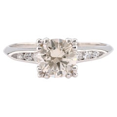 Mid-Century GIA 1.33 Carat Round Brilliant Diamond Platinum Engagement Ring