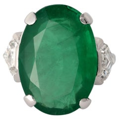 Midcentury GIA 13.93 Carats Zambian Emerald Diamond Platinum Cocktail Ring