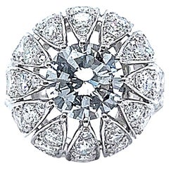 Mid-Century GIA 1.48 Carat Round Brilliant Cut Diamond Platinum Bomme Ball Ring