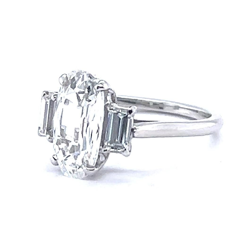 Women's or Men's Mid Century GIA 1.50 Carats Cushion Diamond Platinum Thee Stone Engagement Ring