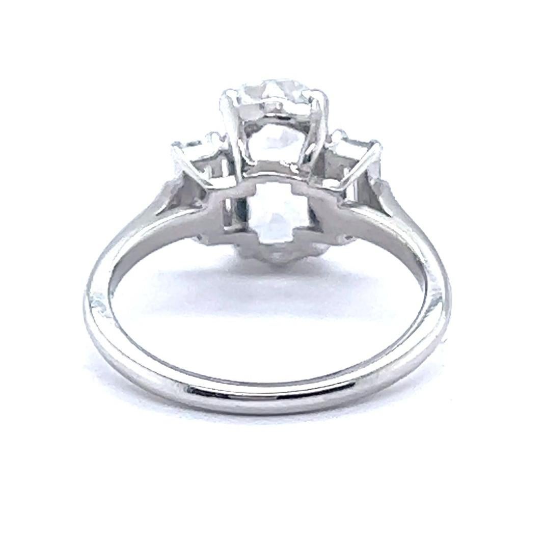 Mid Century GIA 1.50 Carats Cushion Diamond Platinum Thee Stone Engagement Ring 1