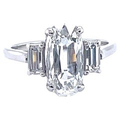 Mid Century GIA 1.50 Carats Cushion Diamond Platinum Thee Stone Engagement Ring