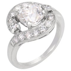 Mid Century GIA 1.51 carat old mine cut diamond platinum swirl ring