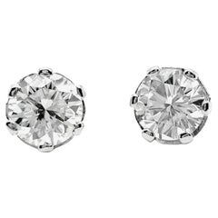 Mid Century GIA 1.52 1.52 Carat Brilliant Cut Diamond Platinum Stud Earrings