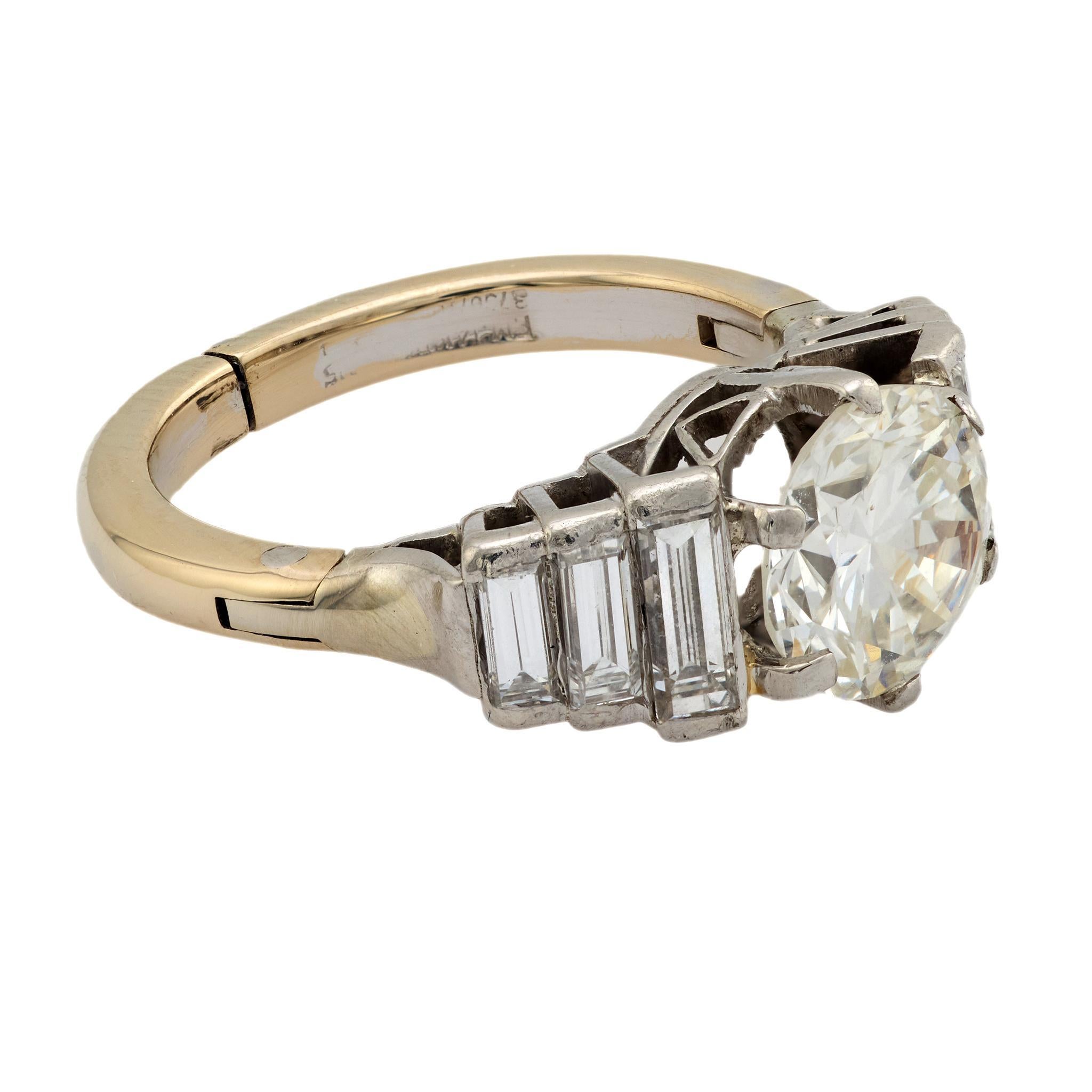 Mid Century GIA 1.52 carat diamond platinum engagement ring In Good Condition For Sale In Beverly Hills, CA