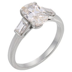 Mid Century GIA 1.52 carat old mine cut diamond platinum engagement ring