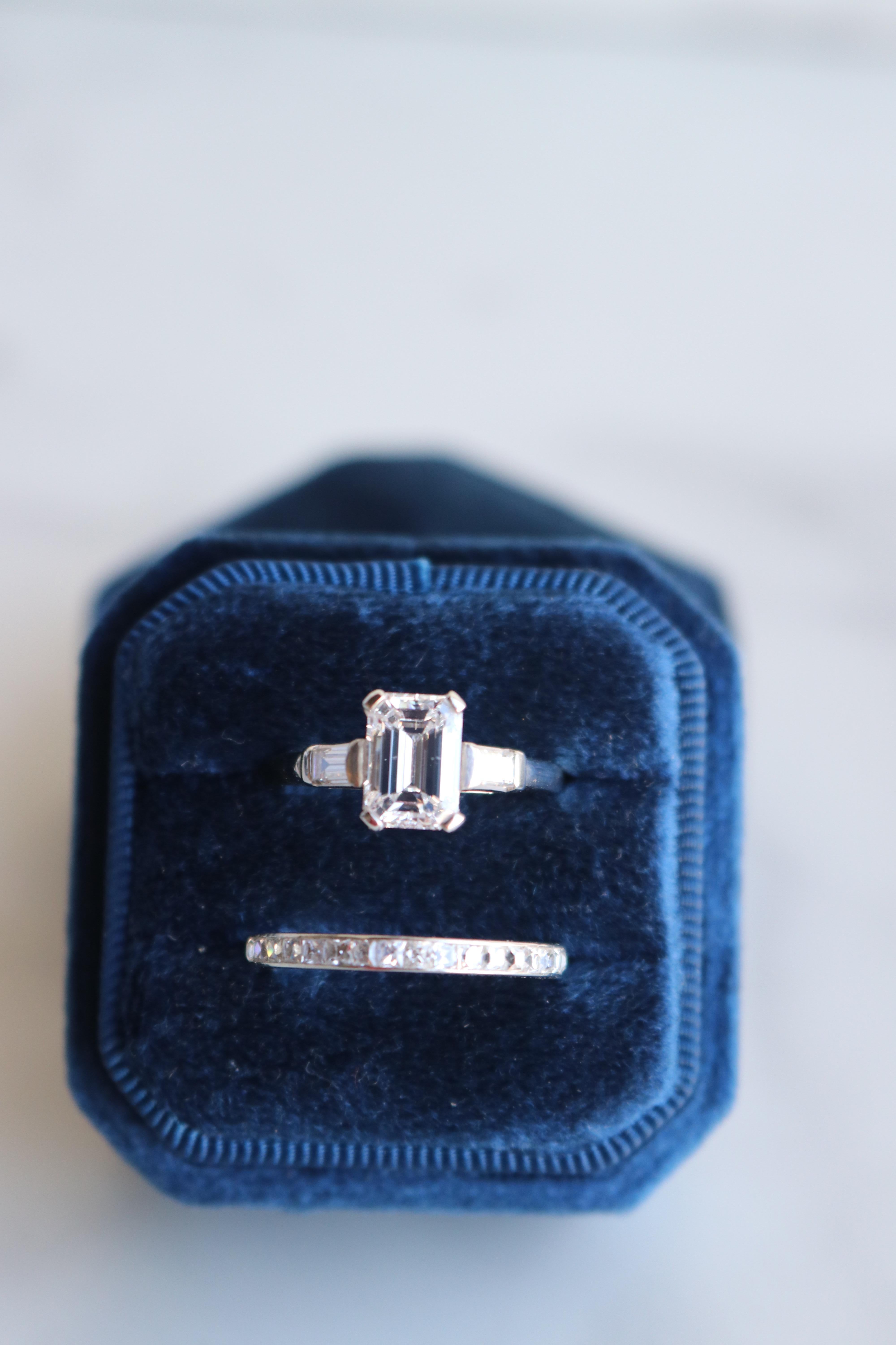 Mid Century GIA 1.53 Carat Emerald Cut Diamond Platinum Ring 2