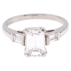Mid Century GIA 1.53 Carat Emerald Cut Diamond Platinum Ring
