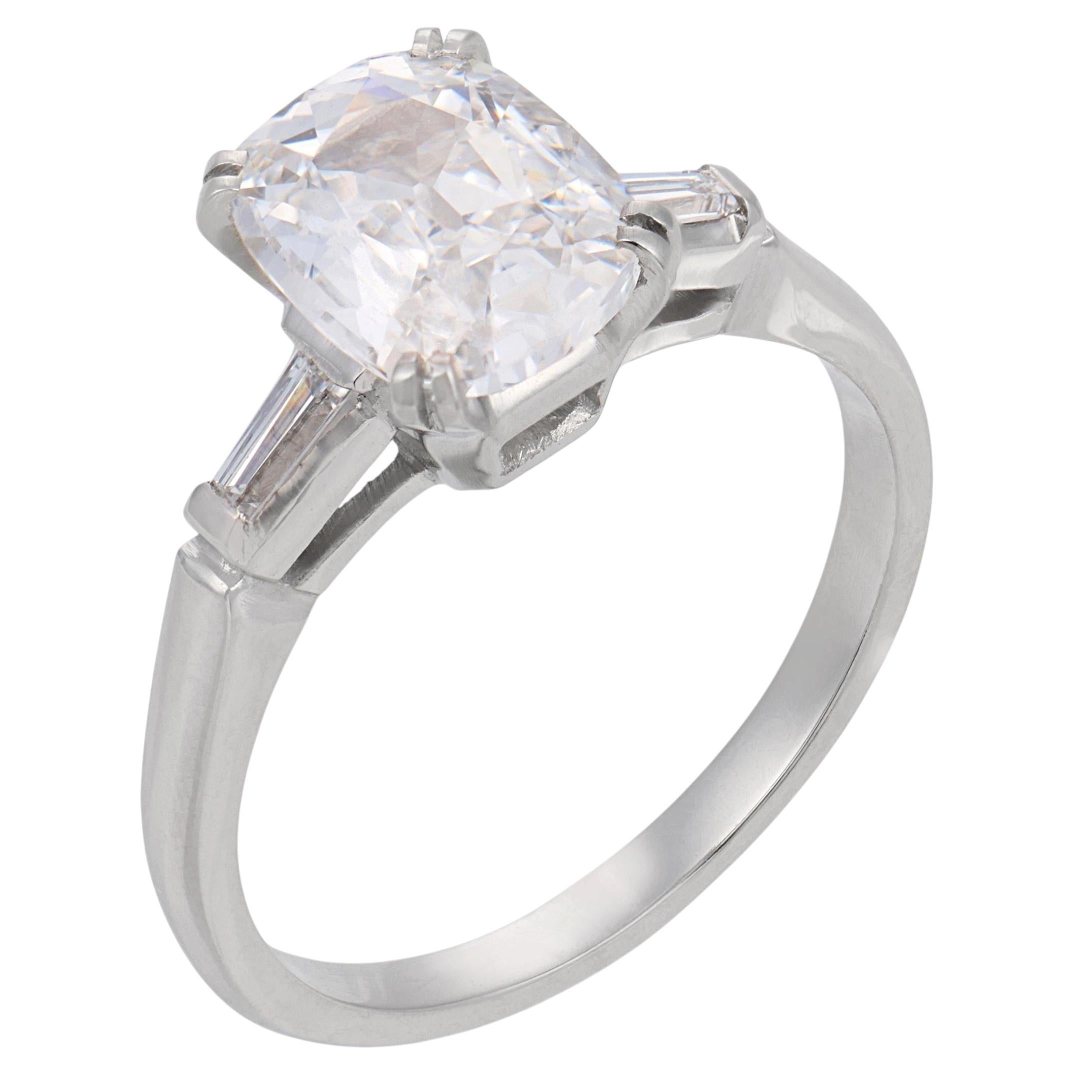 Mid Century GIA 1.53 carat old mine cut diamond platinum engagement ring