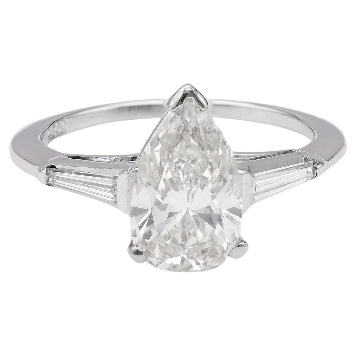 Mid-Century GIA 1.55 Carat Pear Cut Diamond 14k White Gold Ring For Sale