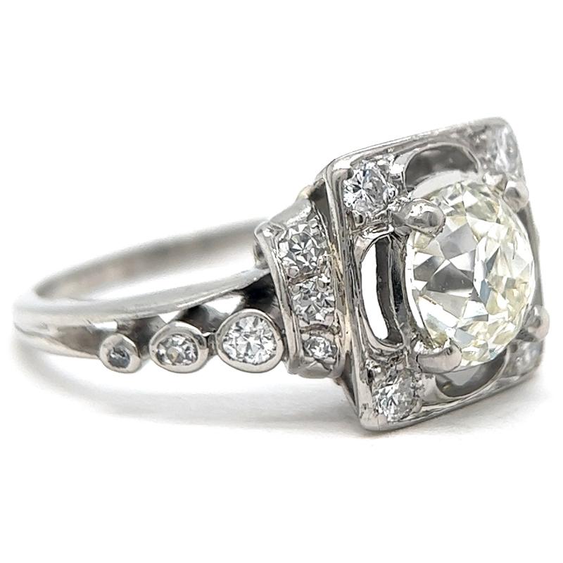 Women's or Men's Mid Century GIA 1.55 Carats Old Mine Cut Diamond Platinum Ring
