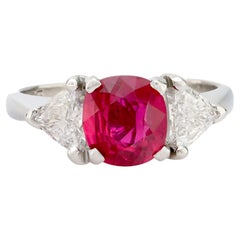 Vintage Mid-Century GIA 1.56 carat ruby platinum diamond ring