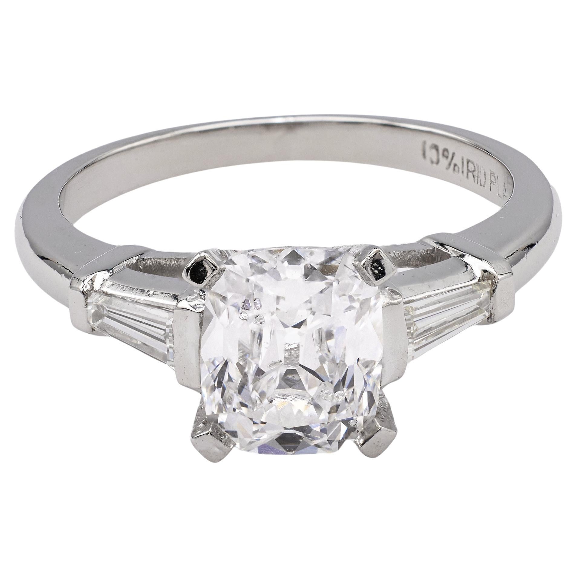 Mid Century GIA 1.57 Carat Old Mine Cut Diamond Platinum Ring For Sale