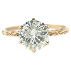 Mid-Century GIA 1.61 Carat Round Brilliant Cut Diamond Yellow Gold Solitaire