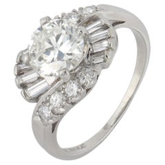 Bague en platine de 1.63 carat de diamant GIA du milieu du siècle dernier