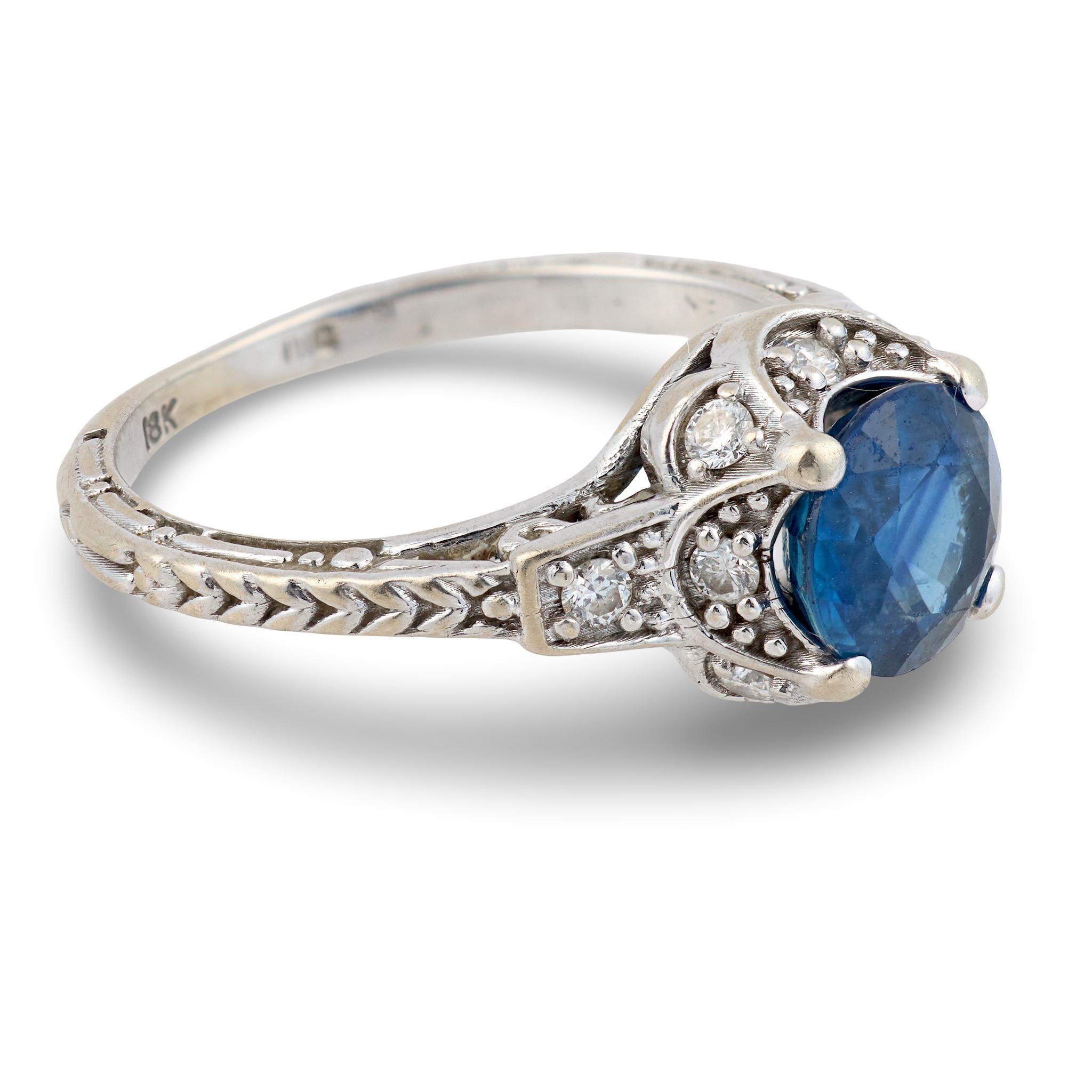 Bague en or blanc 18 carats GIA 1,70 carat saphir diamant Whiting Bon état - En vente à Beverly Hills, CA