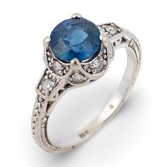 Mid Century GIA 1.70 carat sapphire diamond 18k white gold ring