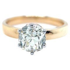 Solitaire en or jaune 18 carats avec diamant taille ancienne de 1,70 carat certifié GIA, milieu du siècle dernier
