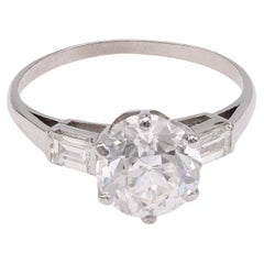 Retro Mid-Century GIA 1.73 Carat Old European Cut Diamond Platinum Engagement Ring