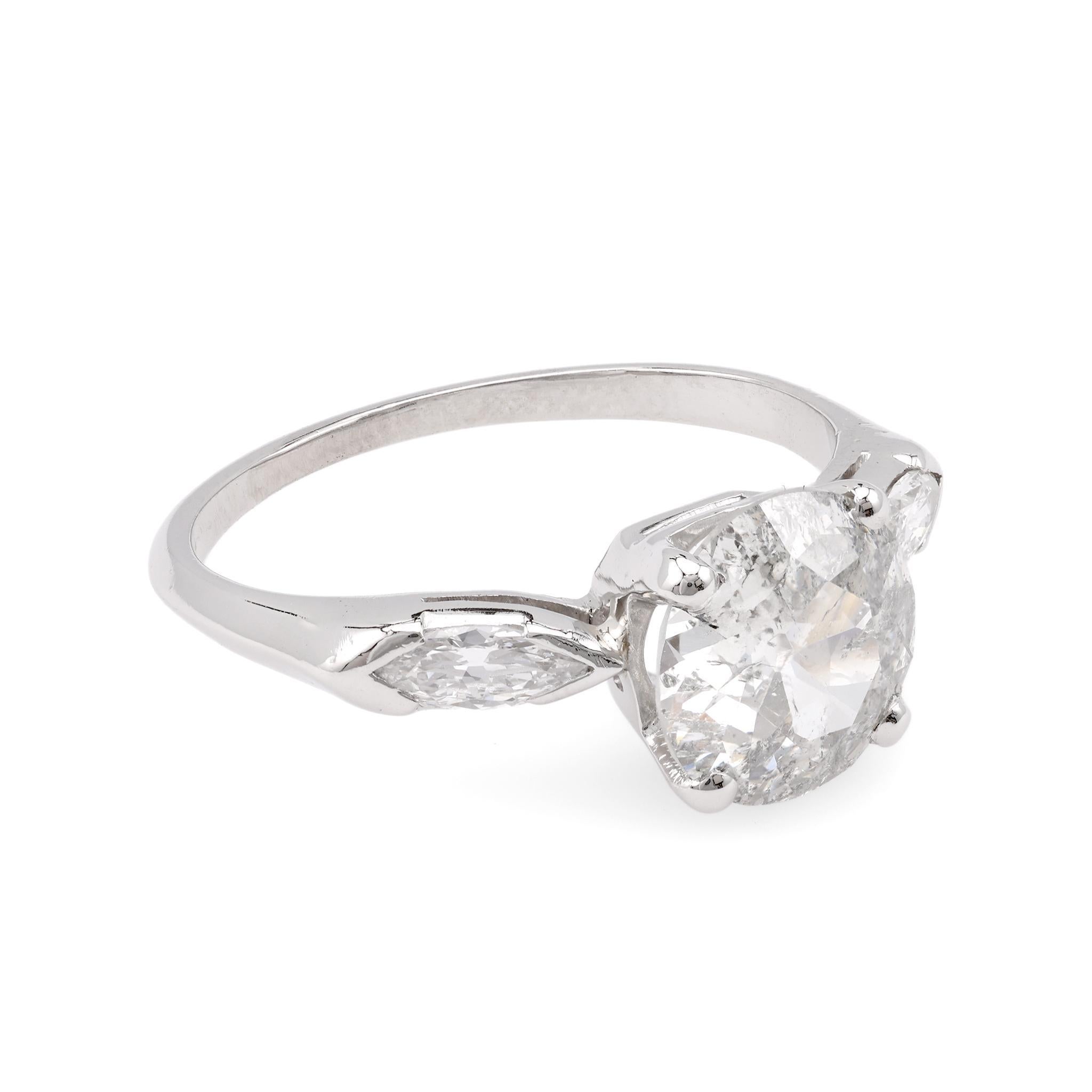Mid Century GIA 1.76 Carat Old European Cut Diamond Platinum Engagement Ring In Excellent Condition In Beverly Hills, CA