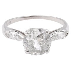 Mid Century GIA 1.76 Carat Old European Cut Diamond Platinum Engagement Ring