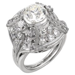Anillo de cóctel de mediados de siglo con un diamante GIA de 1,80 quilates y oro blanco de 14k