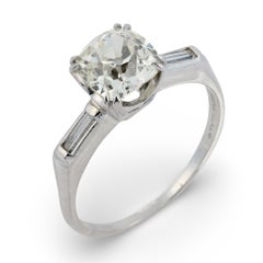 Mid Century GIA 1.91 carat old mine cut diamond platinum engagement ring