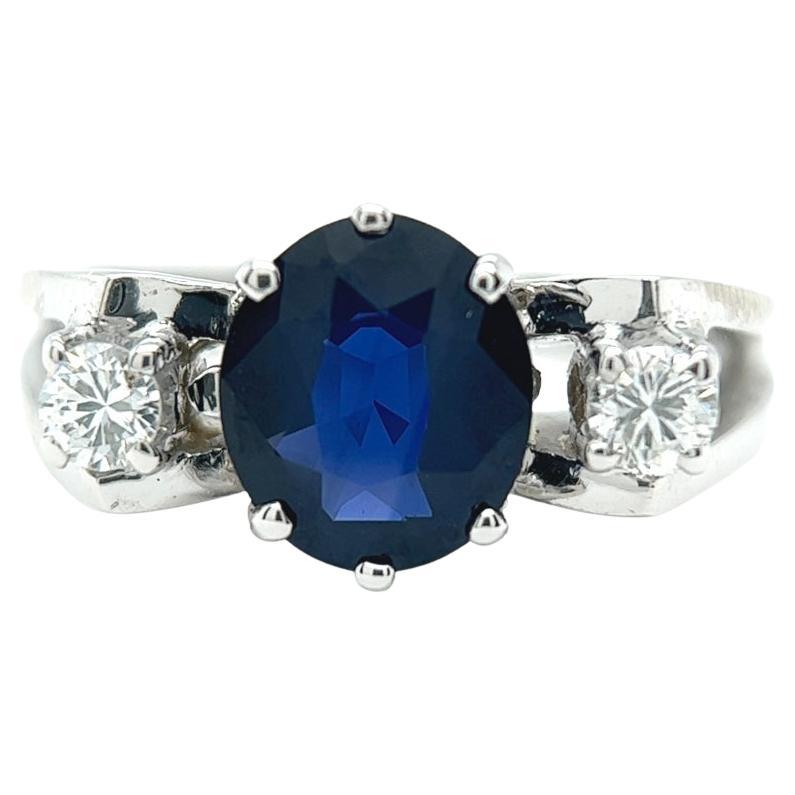 Mid-Century GIA 1.91 Carats Sapphire Diamond 14K White Gold Ring